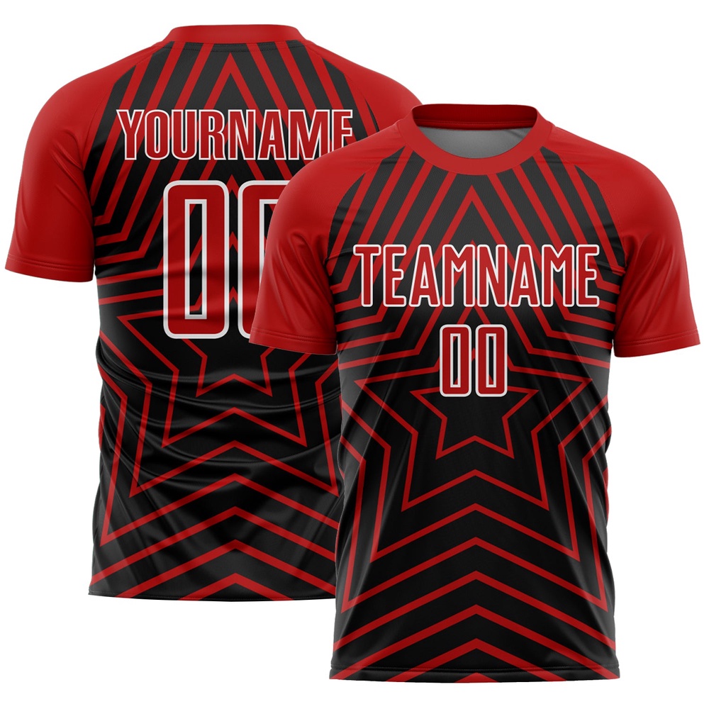 Black Red White Stars Sublimation Soccer Uniform Jersey, Custom Team Soccer Jersey Shirt