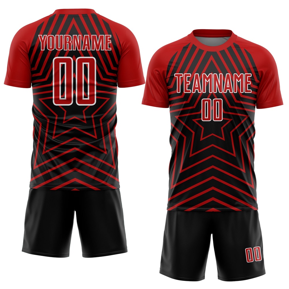 Black Red White Stars Sublimation Soccer Uniform Jersey, Custom Team Soccer Jersey Shirt