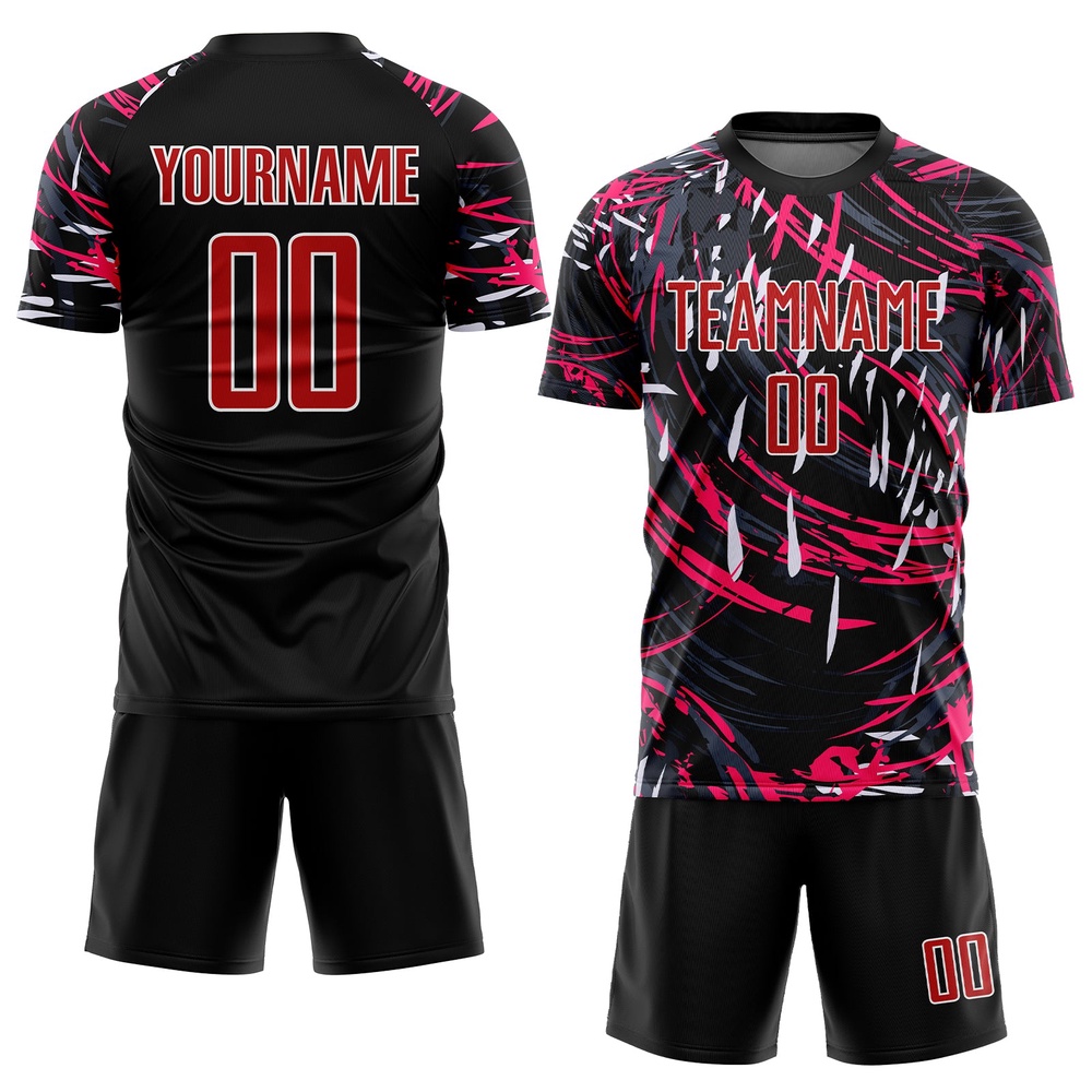 Black Red White Sublimation Soccer Uniform Jersey, Custom Team Soccer Jersey Shirt Black Red White Sublimation Soccer Uniform Jersey, Custom Team Soccer Jersey Shirt
