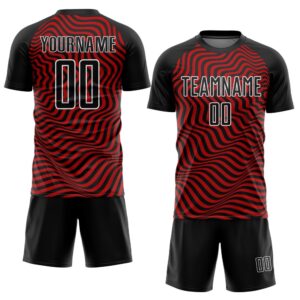 Black Red White Wavy Lines Sublimation Soccer&hellip;