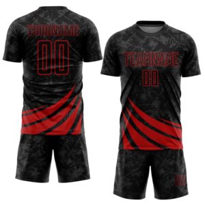 Black Red Wind Shapes Sublimation Soccer Uniform&hellip;