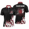Black Red Argyle Pattern Bowling Skull Custom Bowling Polo Shirts For Men, Bowling Polo Shirt, Personalized Bowling Team Shirt