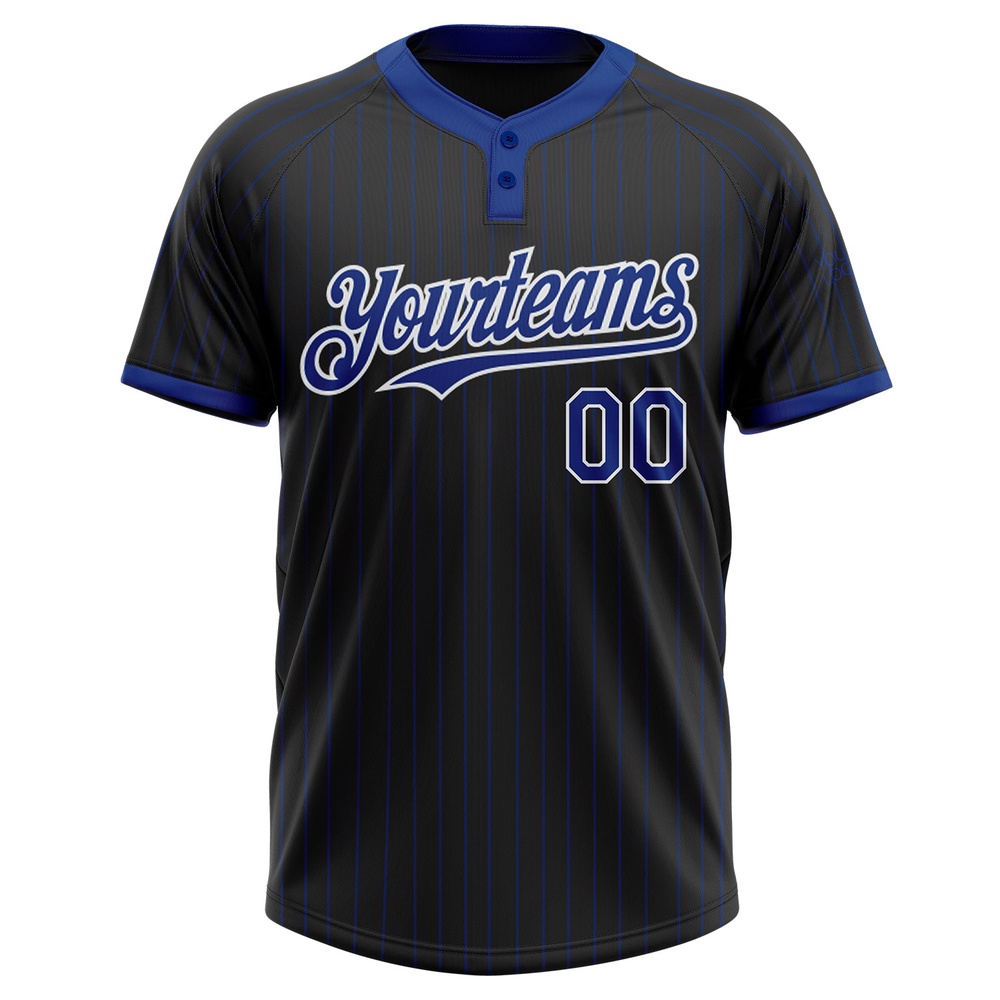 Black Royal Pinstripe White Two Button Unisex Softball Jersey, Custom Team Softball Jersey
