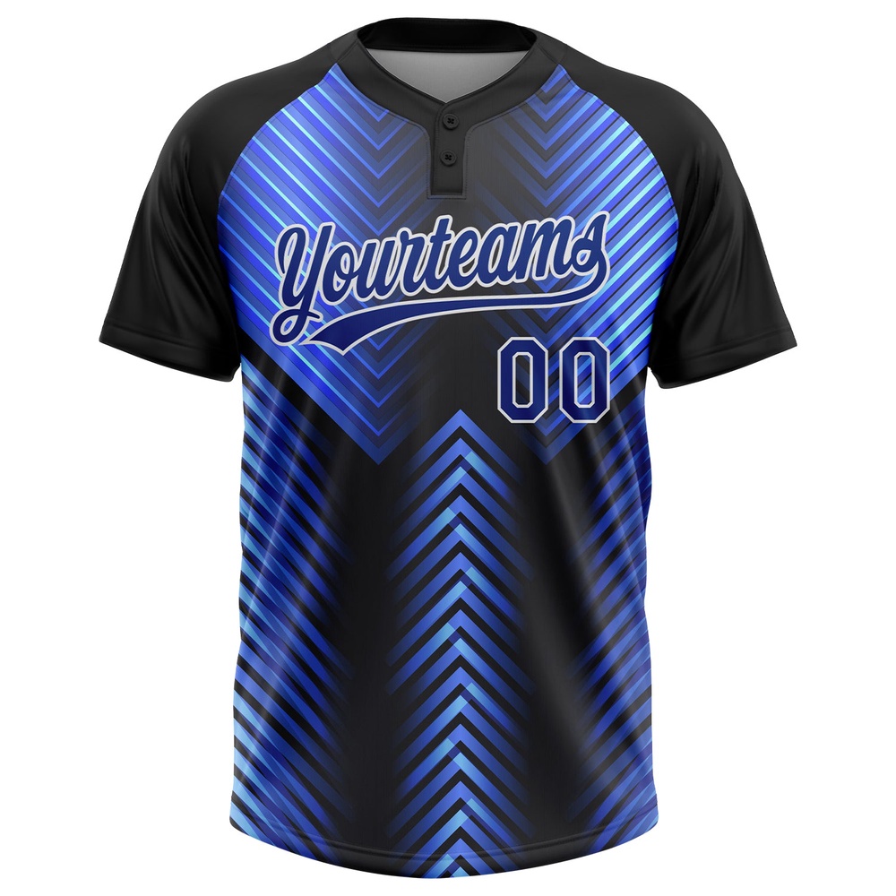 Black Royal Powder Blue 3D Pattern Two Button Unisex Softball Jersey, Custom Team Softball Jersey