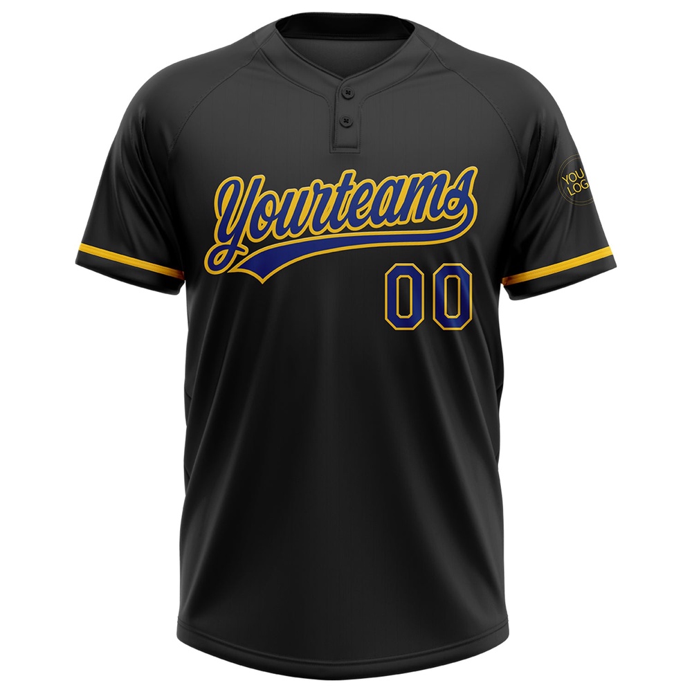 Black Royal Yellow Two Button Unisex Softball Jersey, Custom Team Softball Jersey