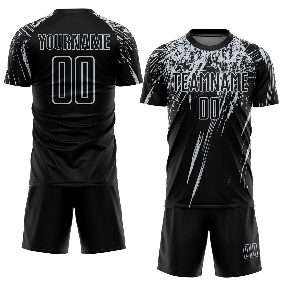 Black Silver Sublimation Soccer Uniform Jersey, Custom Team Soccer Jersey Shirt Black Silver Sublimation Soccer Uniform Jersey, Custom Team Soccer Jersey Shirt