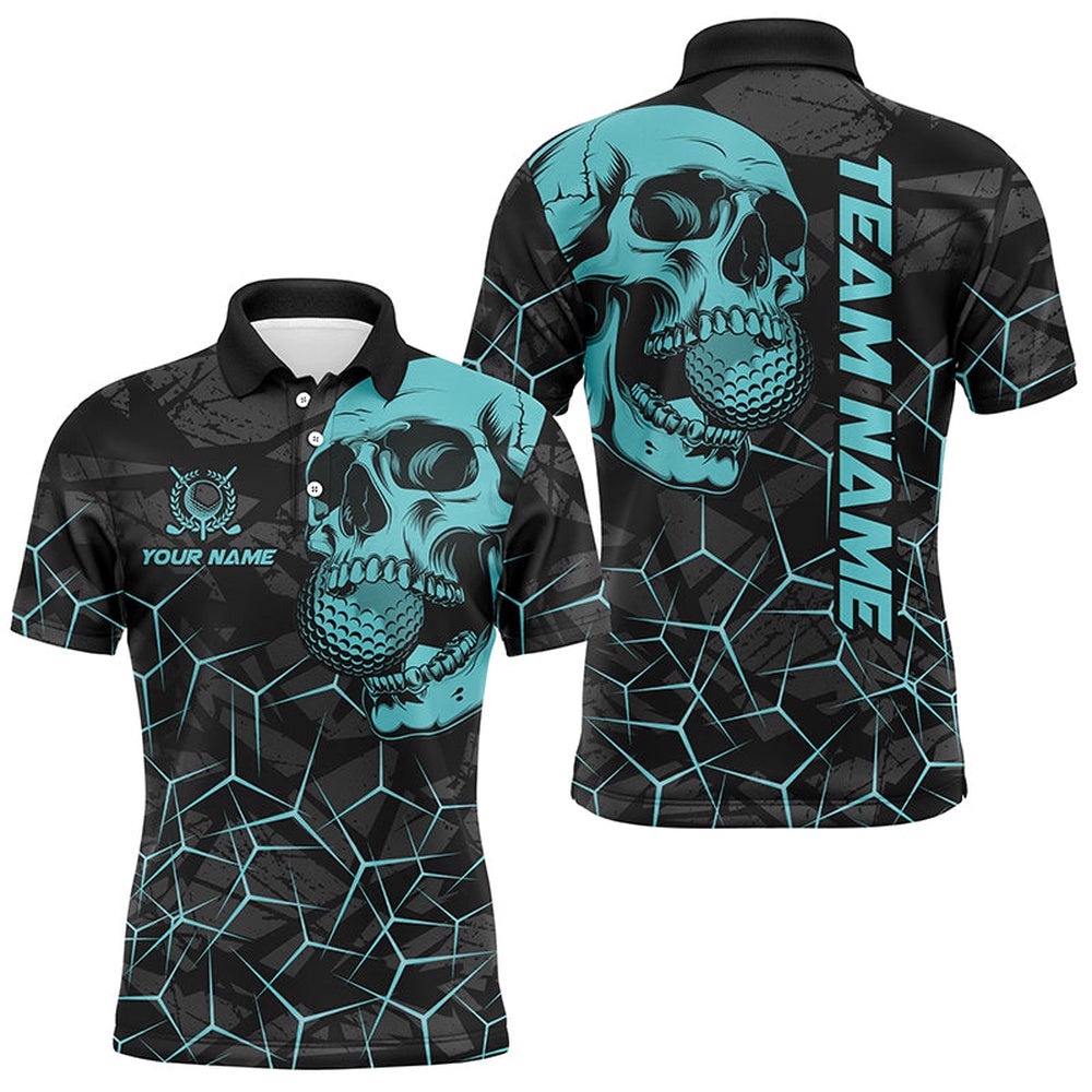 Black Skull Camo Golf Polo Shirt For Men Custom Golf Team Jerseys, Gifts For Golfers Turquoise, Golf Polo Shirt, Golf Shirts