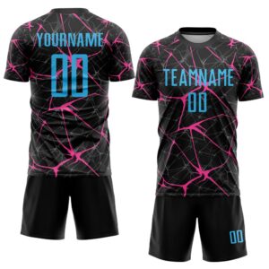 Black Sky Blue Pink Sublimation Soccer Uniform&hellip;
