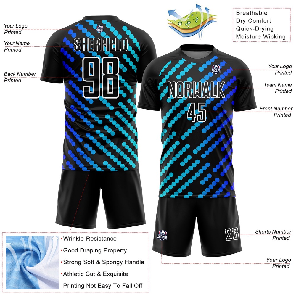 Black Sky Blue Royal Lines Sublimation Soccer Uniform Jersey, Custom Team Soccer Jersey Shirt