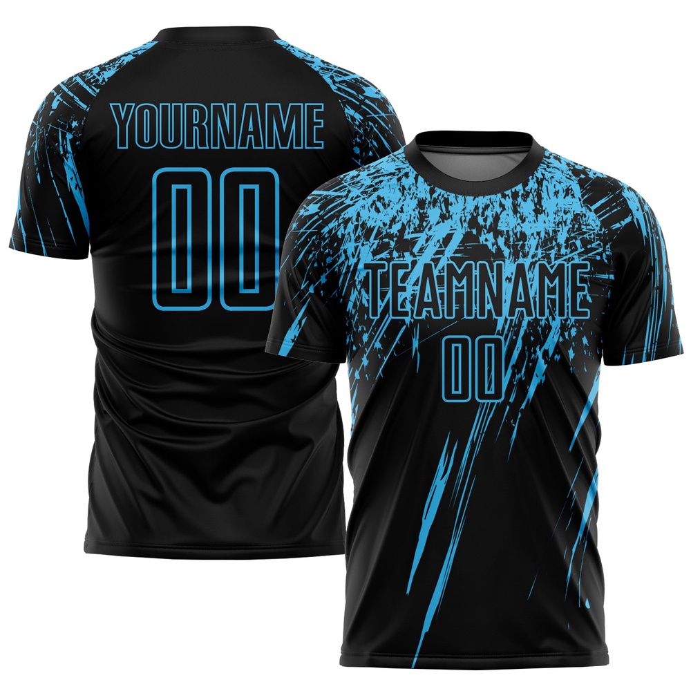 Black Sky Blue Sublimation Soccer Uniform Jersey, Custom Team Soccer Jersey Shirt Black Sky Blue Sublimation Soccer Uniform Jersey, Custom Team Soccer Jersey Shirt