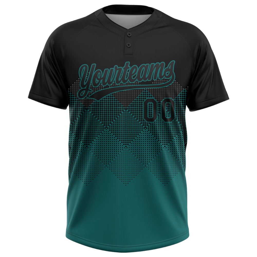 Black Teal 3D Pattern Gradient Square Shapes Two Button Unisex Softball Jersey, Custom Team Softball Jersey