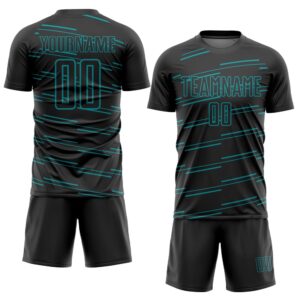 Black Teal Lines Sublimation Soccer Uniform Jersey,&hellip;