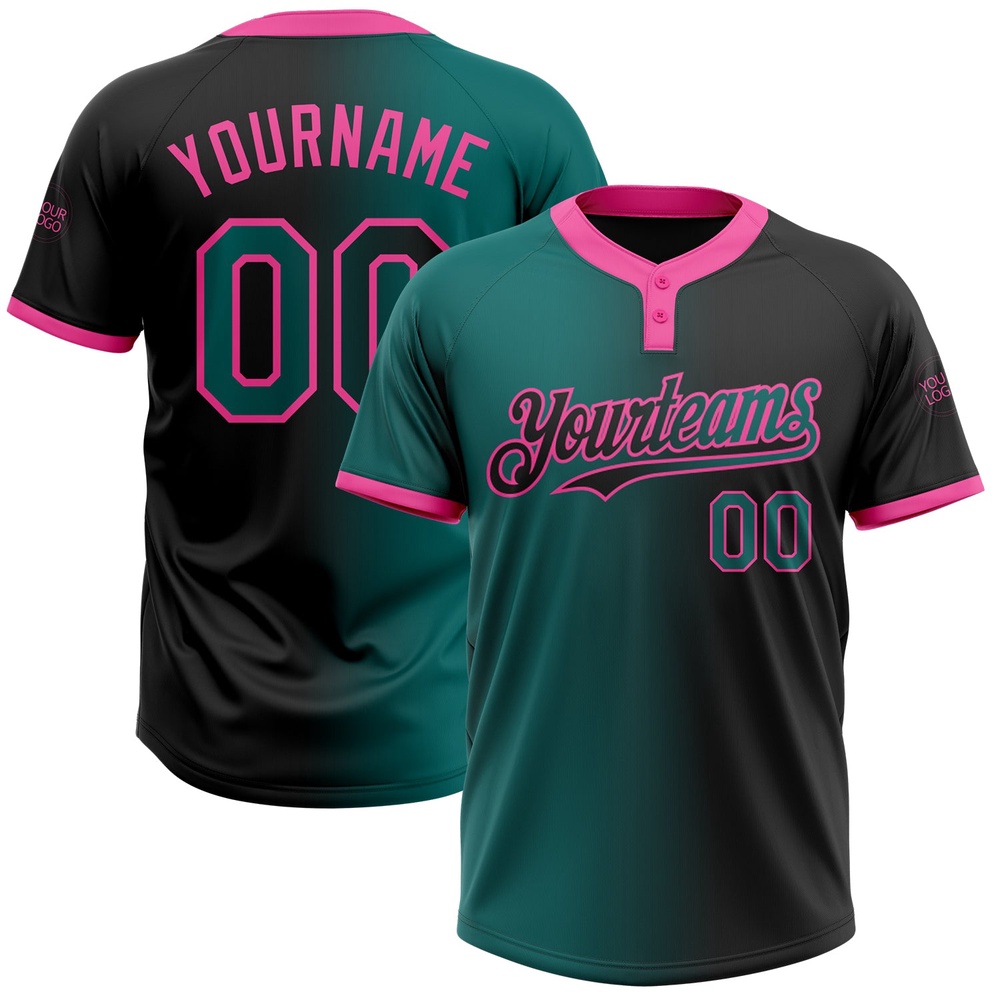 Black Teal Pink Gradient Fashion Two Button Unisex Softball Jersey, Custom Team Softball Jersey