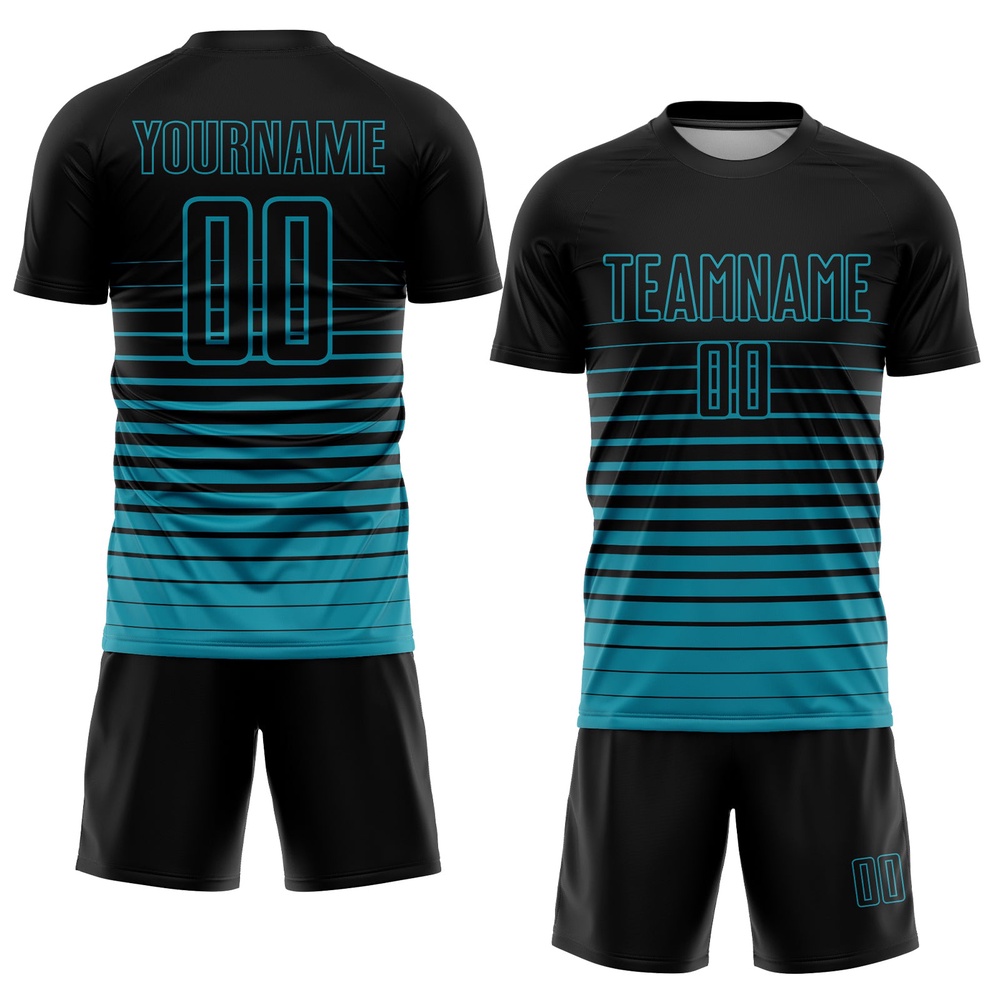 Black Teal Pinstripe Fade Fashion Sublimation Soccer Uniform Jersey, Custom Team Soccer Jersey Shirt Black Teal Pinstripe Fade Fashion Sublimation Soccer Uniform Jersey, Custom Team Soccer Jersey Shirt