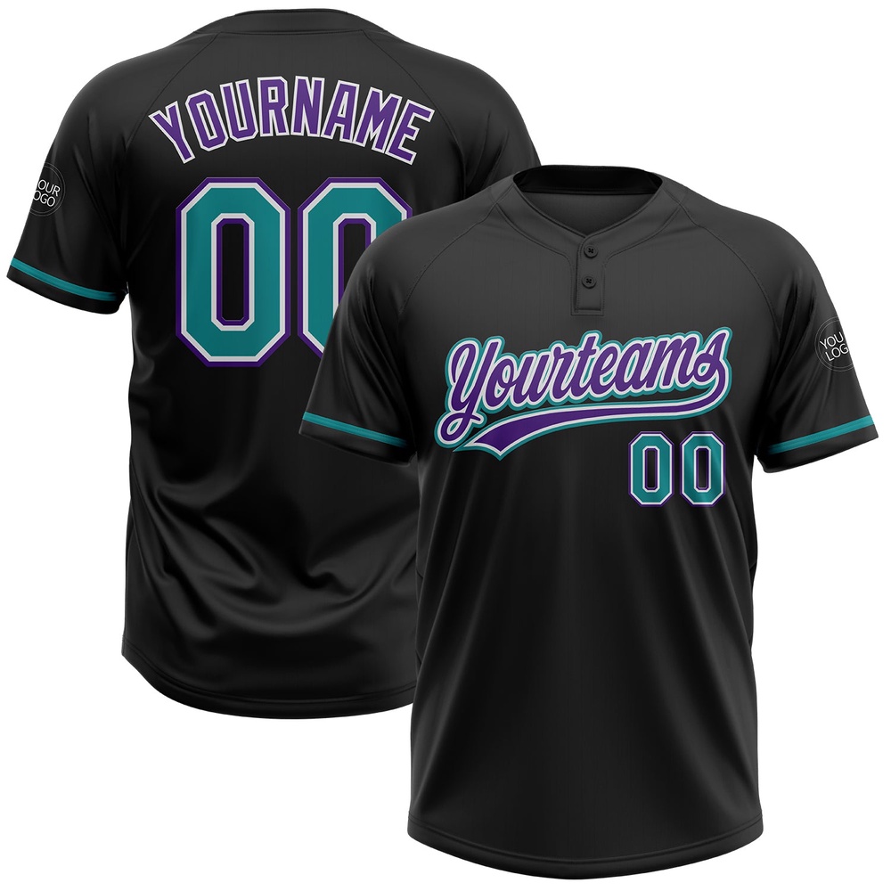 Black Teal Purple Two Button Unisex Softball Jersey, Custom Team Softball Jersey