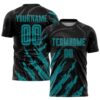 Black Teal White Abstract Fragment Art Sublimation Soccer Uniform Jersey, Custom Team Soccer Jersey Shirt
