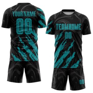 Black Teal Sublimation Soccer Uniform Jersey, Custom&hellip;