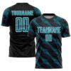 Black Teal White Geometric Shapes Sublimation Soccer Uniform Jersey, Custom Team Soccer Jersey Shirt