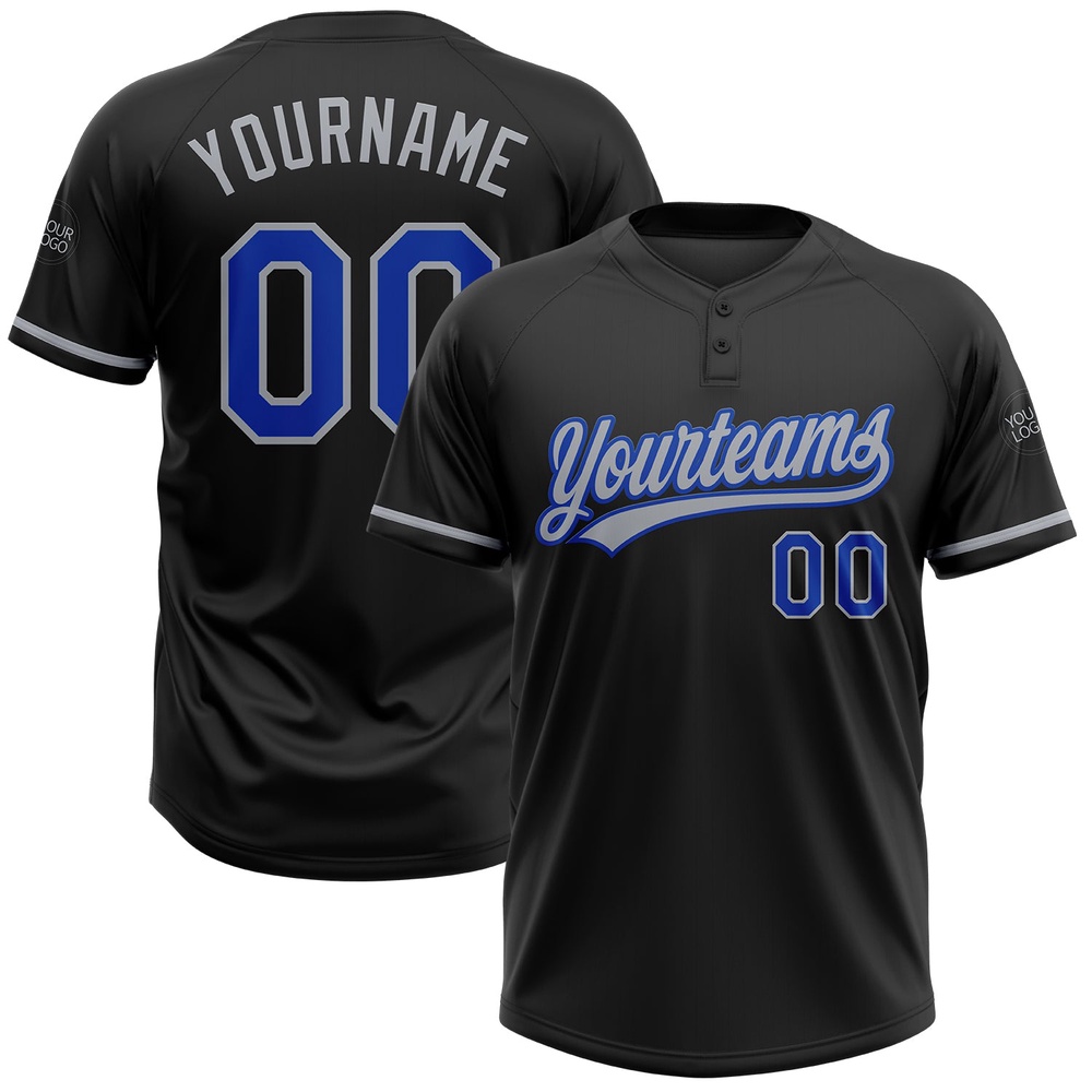 Black Thunder Blue Gray Two Button Unisex Softball Jersey, Custom Team Softball Jersey