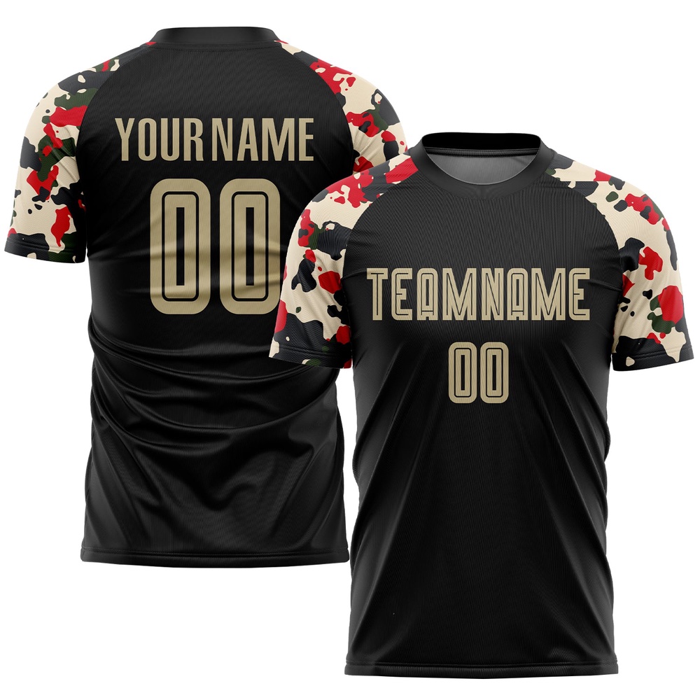 Black Vegas Gold Camo Sublimation Soccer Uniform Jersey, Custom Team Soccer Jersey Shirt