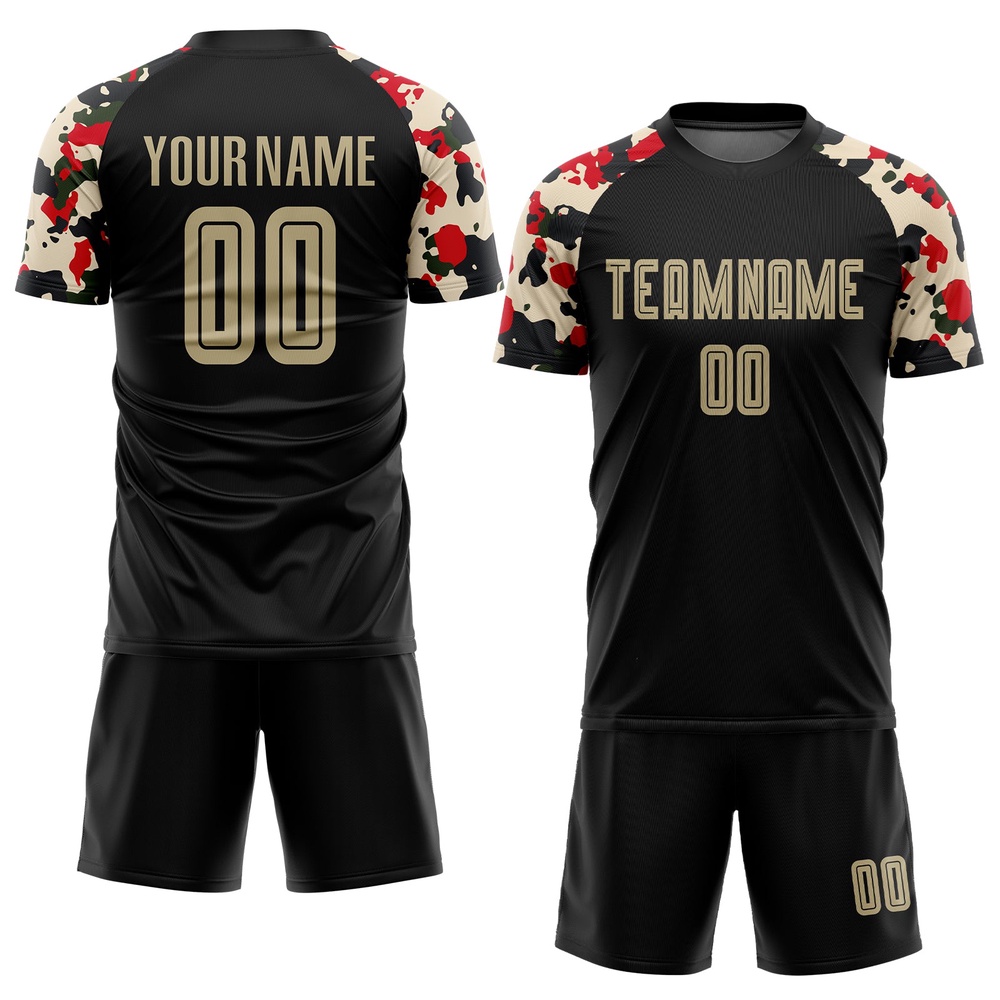 Black Vegas Gold Camo Sublimation Soccer Uniform Jersey, Custom Team Soccer Jersey Shirt