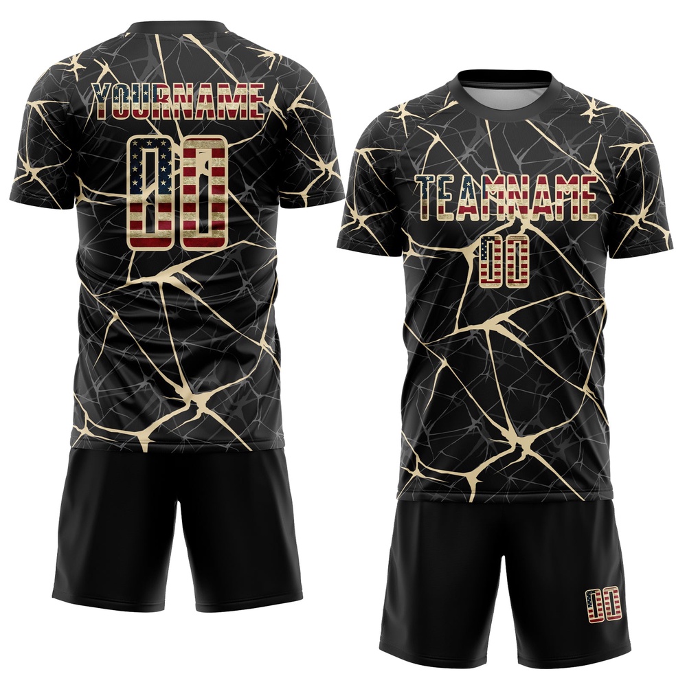 Black Vintage USA Flag City Cream Sublimation Soccer Uniform Jersey, Custom Team Soccer Jersey Shirt Black Vintage USA Flag City Cream Sublimation Soccer Uniform Jersey, Custom Team Soccer Jersey Shirt
