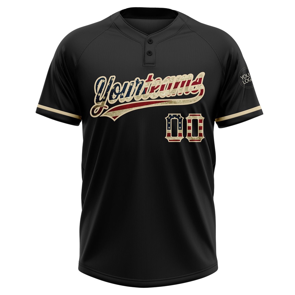 Black Vintage USA Flag City Cream Two Button Unisex Softball Jersey, Custom Team Softball Jersey