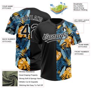 Black White 3D Pattern Hawaii Tropical Leaves Two Button Unisex Softball Jersey Custom Team Softball Jersey 3 sx6yvn.jpg
