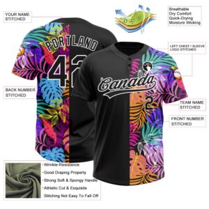 Black White 3D Pattern Hawaii Tropical Palm Trees Two Button Unisex Softball Jersey Custom Team Softball Jersey 3 hvpajr.jpg