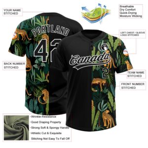 Black White 3D Pattern Leopards And Tropical Palm Leaves Two Button Unisex Softball Jersey Custom Team Softball Jersey 3 jusyuc.jpg
