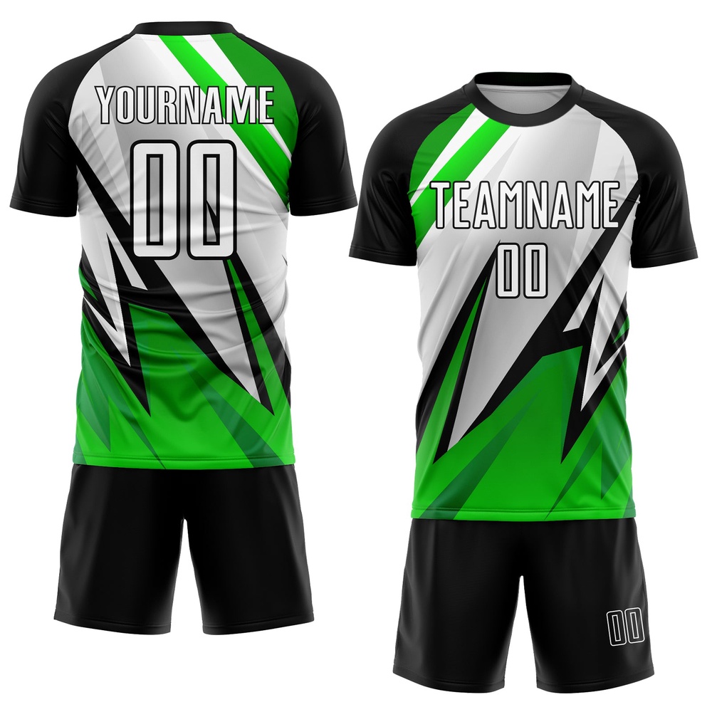 Black White Aurora Green Sublimation Soccer Uniform Jersey, Custom Team Soccer Jersey Shirt Black White Aurora Green Sublimation Soccer Uniform Jersey, Custom Team Soccer Jersey Shirt