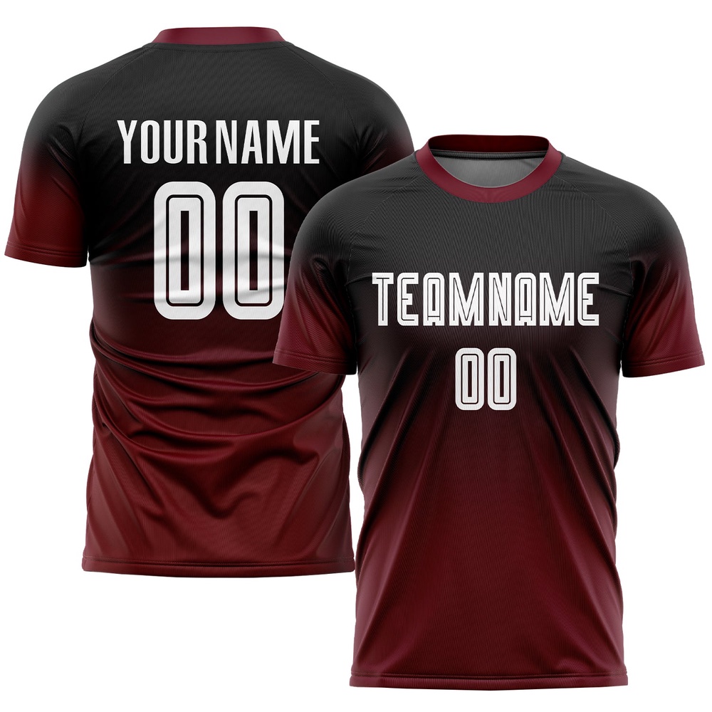 Black White Crimson Sublimation Fade Fashion Soccer Uniform Jersey, Custom Team Soccer Jersey Shirt Black White Crimson Sublimation Fade Fashion Soccer Uniform Jersey, Custom Team Soccer Jersey Shirt