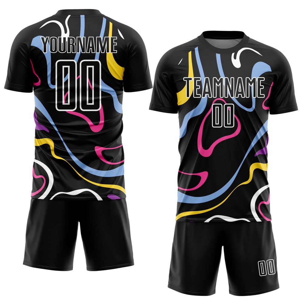 Black White Fluid Shapes Sublimation Soccer Uniform Jersey, Custom Team Soccer Jersey Shirt Black White Fluid Shapes Sublimation Soccer Uniform Jersey, Custom Team Soccer Jersey Shirt