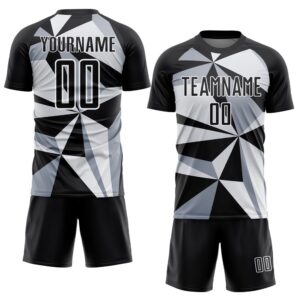 Black White Geometric Pattern Sublimation Soccer Uniform&hellip;