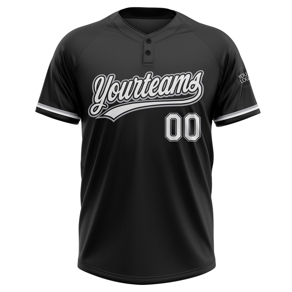 Black White Gray Two Button Unisex Softball Jersey, Custom Team Softball Jersey
