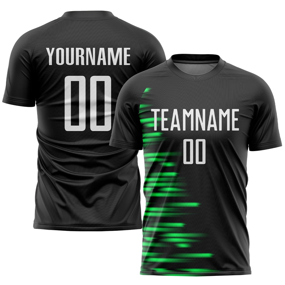 Black White Kelly Green Sublimation Soccer Uniform Jersey, Custom Team Soccer Jersey Shirt