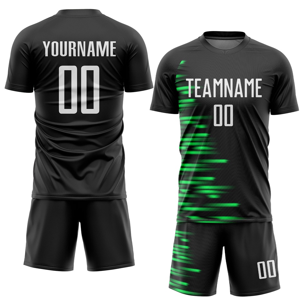 Black White Kelly Green Sublimation Soccer Uniform Jersey, Custom Team Soccer Jersey Shirt