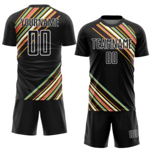 Black White Lines Sublimation Soccer Uniform Jersey,&hellip;