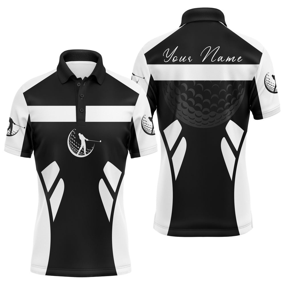 Black & White Long Sleeve Golf Shirts For Men, Best Fathers Day Golf Gifts For Dad, Golf Polo Shirt, Golf Shirts
