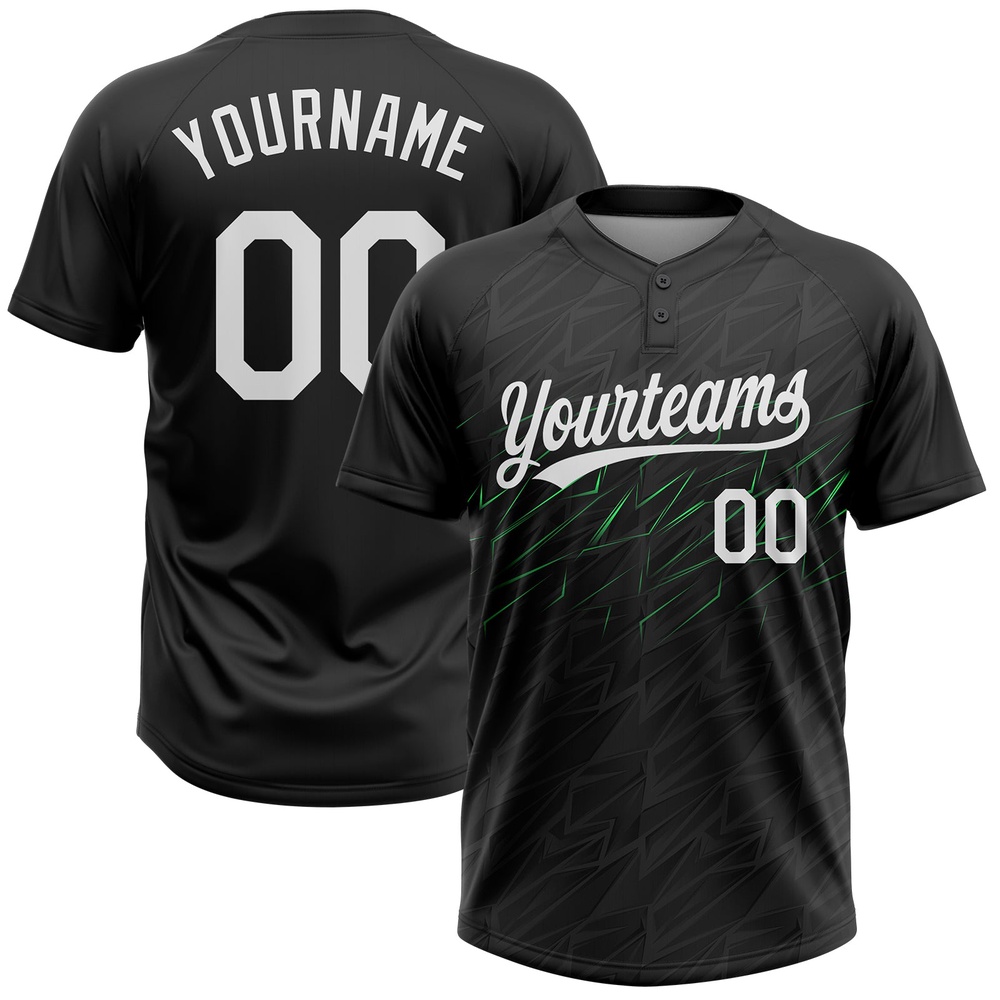 Black White Neon Green 3D Pattern Two Button Unisex Softball Jersey, Custom Team Softball Jersey