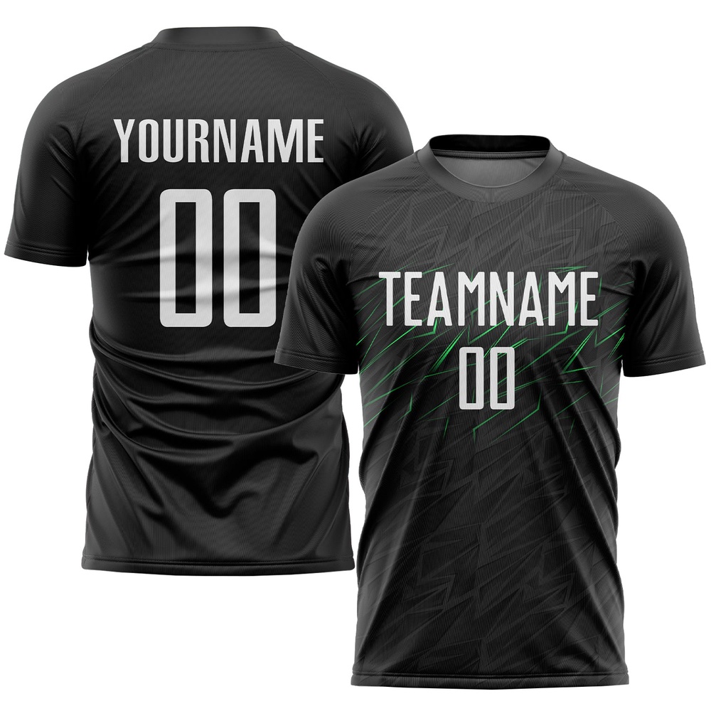 Black White Neon Green Sublimation Soccer Uniform Jersey, Custom Team Soccer Jersey Shirt