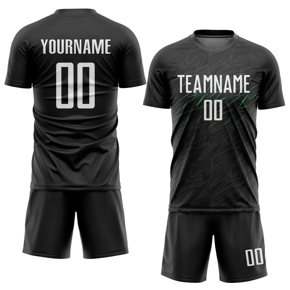 Black White Neon Green Sublimation Soccer Uniform Jersey, Custom Team Soccer Jersey Shirt