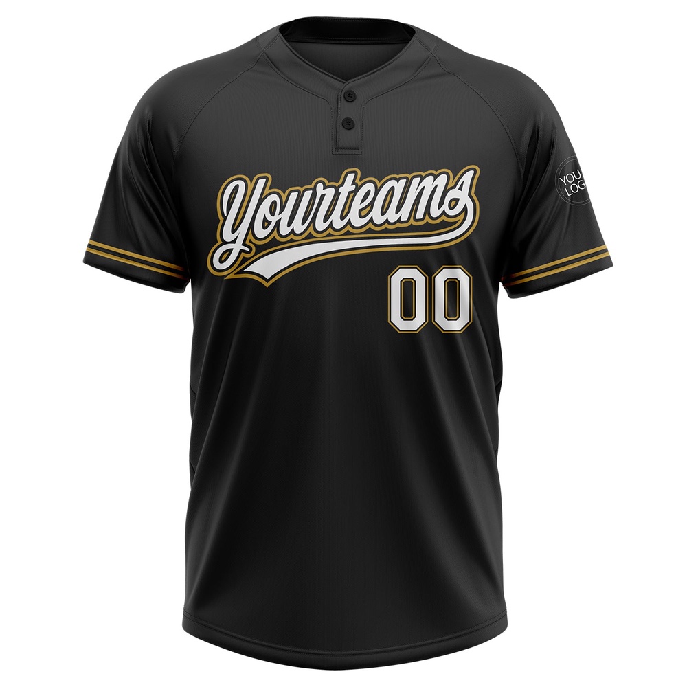 Black White Old Gold Two Button Unisex Softball Jersey, Custom Team Softball Jersey