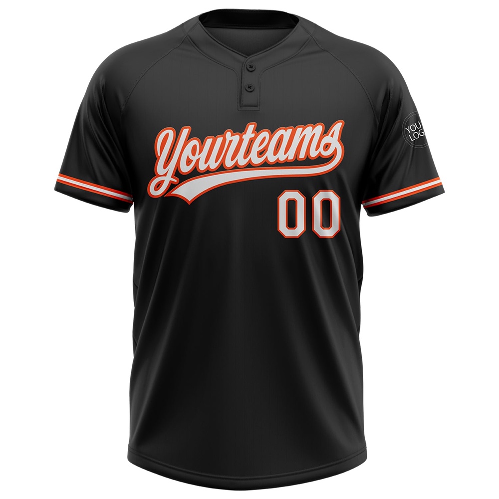 Black White Orange Two Button Unisex Softball Jersey, Custom Team Softball Jersey Black White Orange Two Button Unisex Softball Jersey, Custom Team Softball Jersey