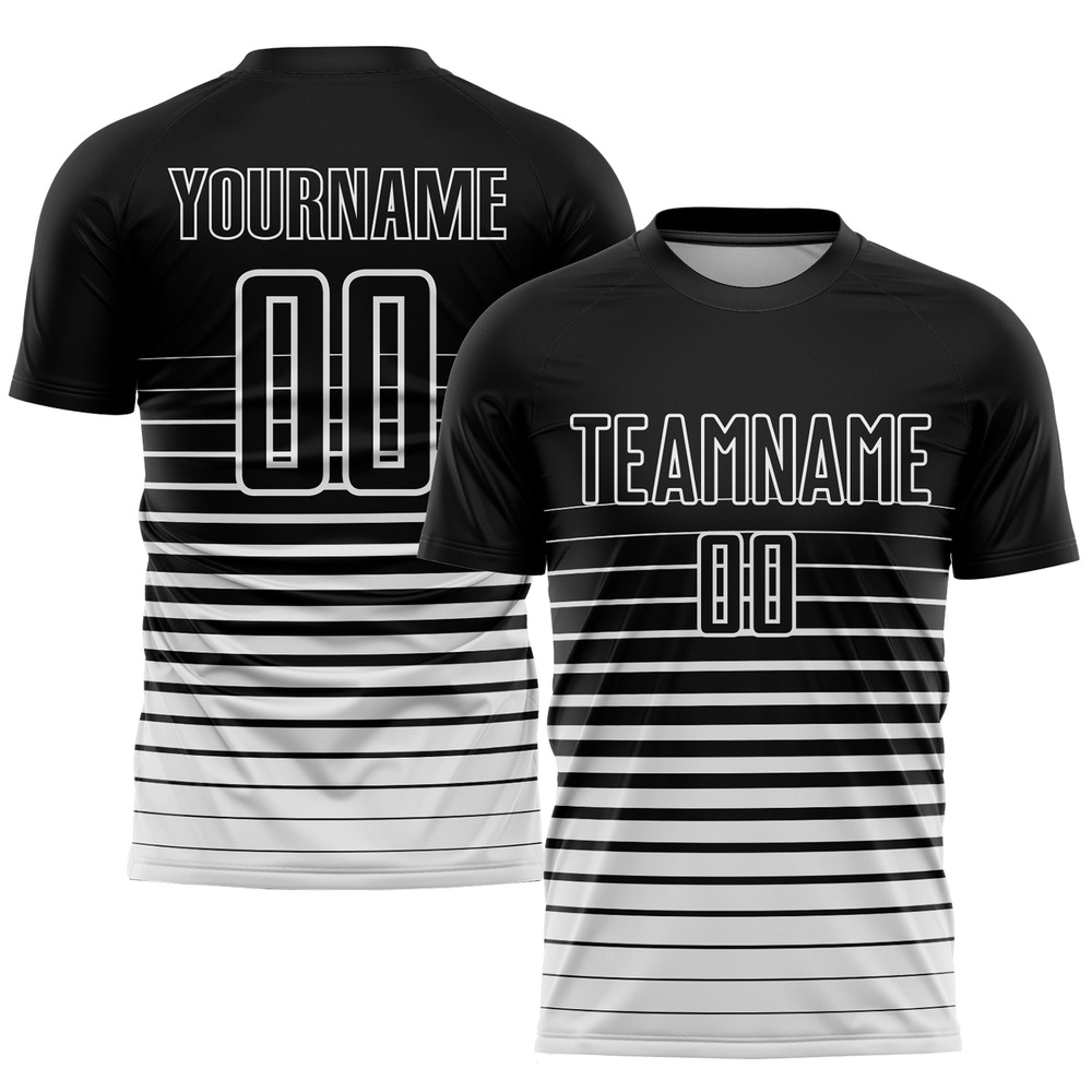 Black White Pinstripe Fade Fashion Sublimation Soccer Uniform Jersey, Custom Team Soccer Jersey Shirt