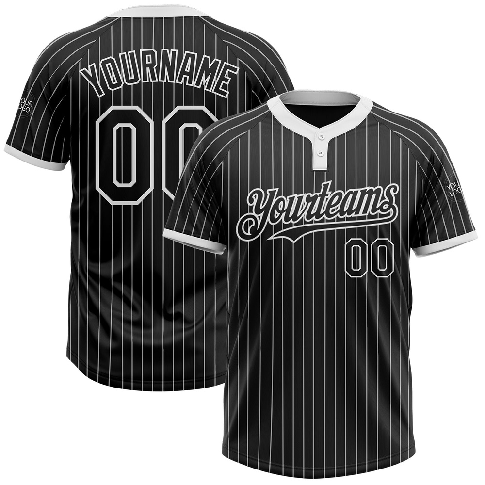 Black White Pinstripe White Two Button Unisex Softball Jersey, Custom Team Softball Jersey