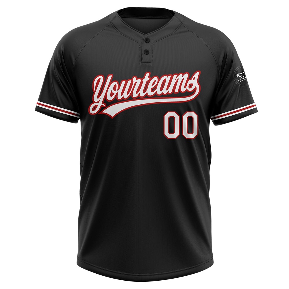 Black White Red Two Button Unisex Softball Jersey, Custom Team Softball Jersey