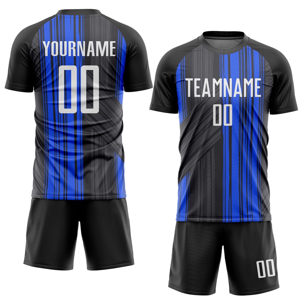 Black White Royal Sublimation Soccer Uniform Jersey, Custom Team Soccer Jersey Shirt