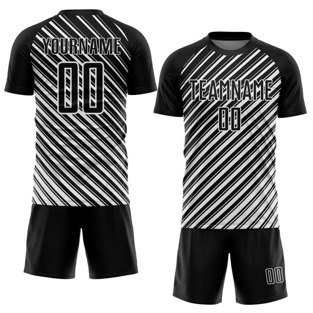 Black White Slash Sublimation Soccer Uniform Jersey, Custom Team Soccer Jersey Shirt