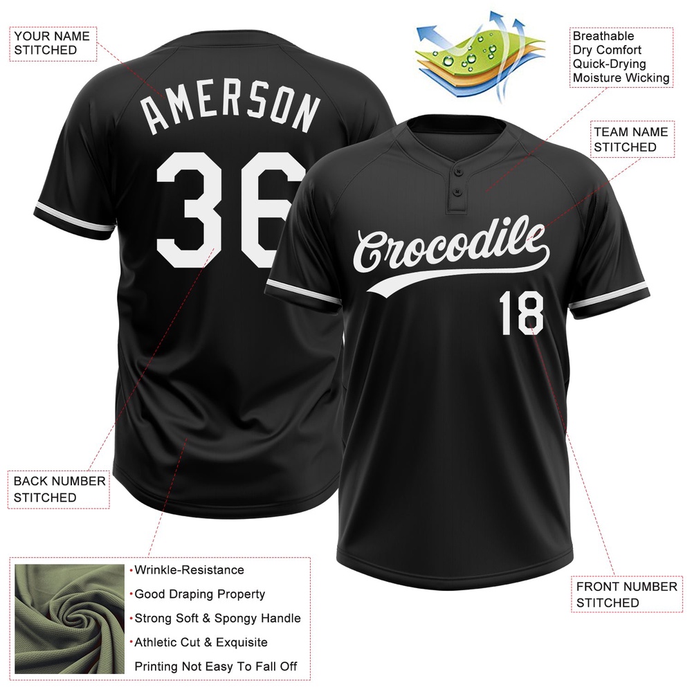Black White Two Button Unisex Softball Jersey, Custom Team Softball Jersey